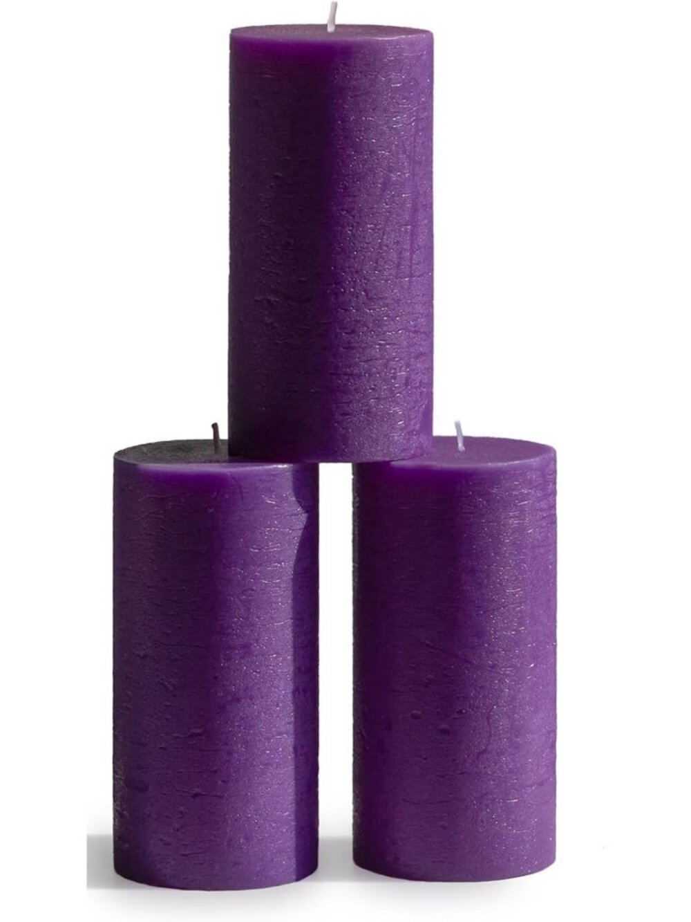 Set of 3 Large Unscented Dripless Purple Pillar Candles – Long Burning Rustic